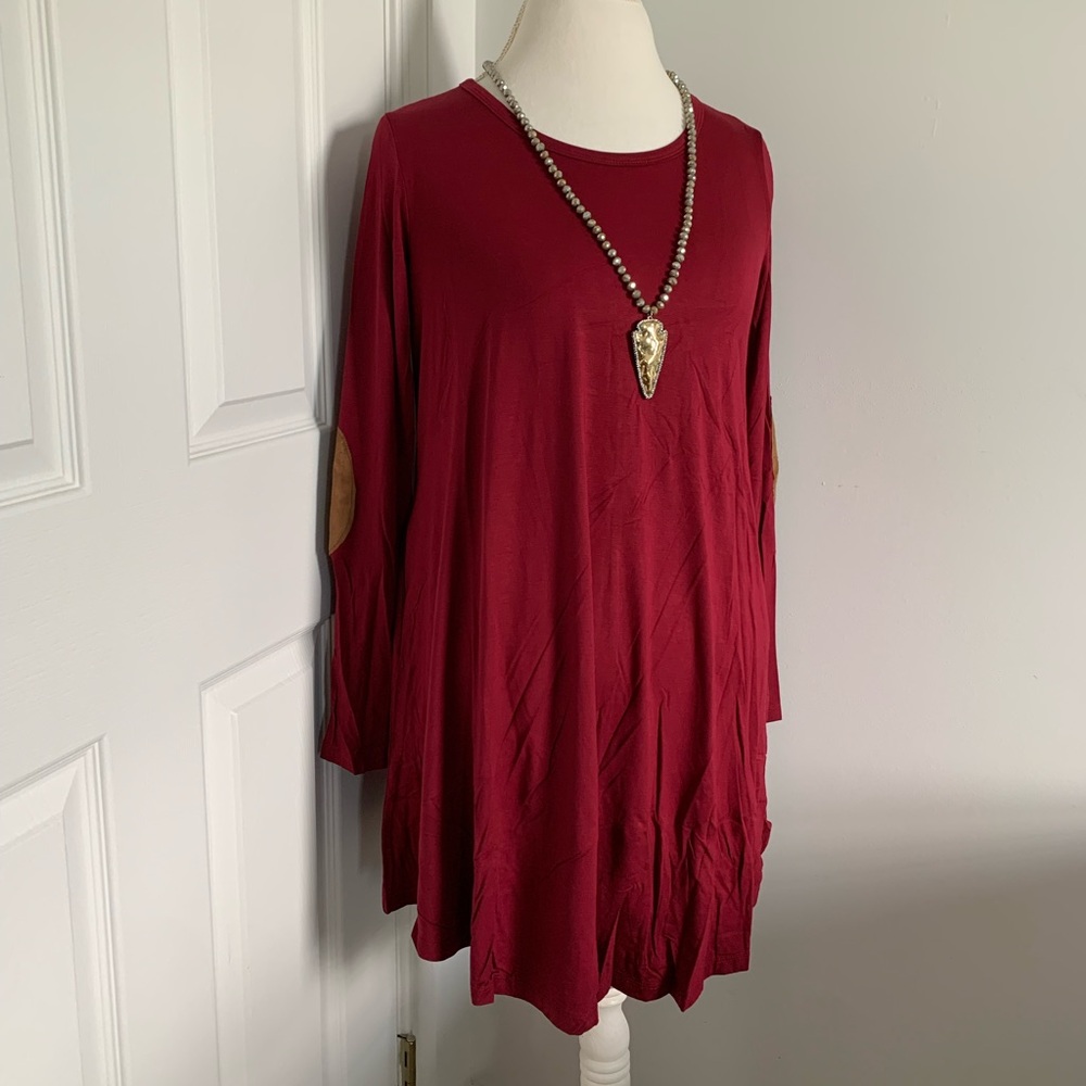 Cranberry Mini Dress with Faux Suede Elbow Patches - Picture 9 of 11